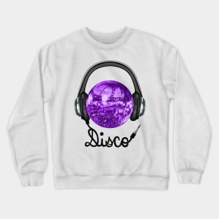 70s Music Purple Disco Ball Headphones Crewneck Sweatshirt